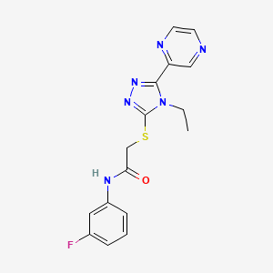 molecular formula C16H15FN6OS B12017348 2-((4-Ethyl-5-(pyrazin-2-yl)-4H-1,2,4-triazol-3-yl)thio)-N-(3-fluorophenyl)acetamide CAS No. 578001-34-0