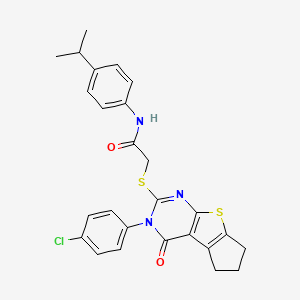 2-((3-(4-chlorophenyl)-4-oxo-4,5,6,7-tetrahydro-3H-cyclopenta[4,5]thieno[2,3-d]pyrimidin-2-yl)thio)-N-(4-isopropylphenyl)acetamide