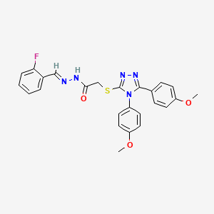 2-{[4,5-bis(4-methoxyphenyl)-4H-1,2,4-triazol-3-yl]sulfanyl}-N'-[(E)-(2-fluorophenyl)methylidene]acetohydrazide