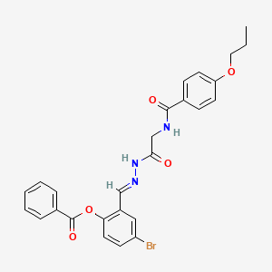 molecular formula C26H24BrN3O5 B12017527 4-Bromo-2-(2-(((4-propoxybenzoyl)amino)acetyl)carbohydrazonoyl)phenyl benzoate CAS No. 764656-94-2