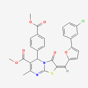 molecular formula C28H21ClN2O6S B12017557 Methyl 2-((5-(3-chlorophenyl)furan-2-yl)methylene)-5-(4-(methoxycarbonyl)phenyl)-7-methyl-3-oxo-3,5-dihydro-2H-thiazolo[3,2-a]pyrimidine-6-carboxylate CAS No. 609795-02-0