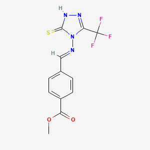 molecular formula C12H9F3N4O2S B12017587 methyl 4-[(E)-[5-sulfanylidene-3-(trifluoromethyl)-1H-1,2,4-triazol-4-yl]iminomethyl]benzoate CAS No. 467244-92-4