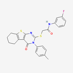 molecular formula C25H22FN3O2S2 B12017602 N-(3-fluorophenyl)-2-{[3-(4-methylphenyl)-4-oxo-3,4,5,6,7,8-hexahydro[1]benzothieno[2,3-d]pyrimidin-2-yl]sulfanyl}acetamide 