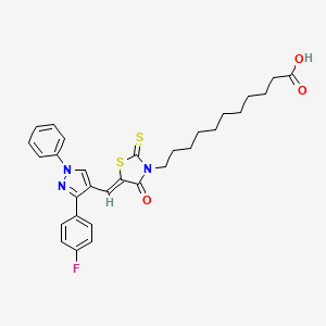 11-((5Z)-5-{[3-(4-fluorophenyl)-1-phenyl-1H-pyrazol-4-yl]methylene}-4-oxo-2-thioxo-1,3-thiazolidin-3-yl)undecanoic acid