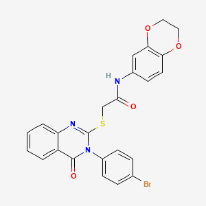 molecular formula C24H18BrN3O4S B12017713 2-{[3-(4-bromophenyl)-4-oxo-3,4-dihydroquinazolin-2-yl]sulfanyl}-N-(2,3-dihydro-1,4-benzodioxin-6-yl)acetamide 