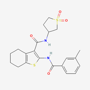 molecular formula C21H24N2O4S2 B12017830 N-(1,1-dioxidotetrahydrothiophen-3-yl)-2-{[(3-methylphenyl)carbonyl]amino}-4,5,6,7-tetrahydro-1-benzothiophene-3-carboxamide 