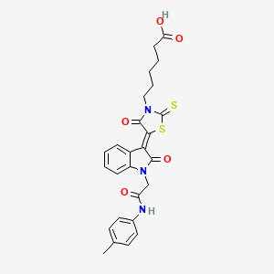 molecular formula C26H25N3O5S2 B12017918 6-((5Z)-4-oxo-5-{2-oxo-1-[2-oxo-2-(4-toluidino)ethyl]-1,2-dihydro-3H-indol-3-ylidene}-2-thioxo-1,3-thiazolidin-3-yl)hexanoic acid CAS No. 609795-18-8