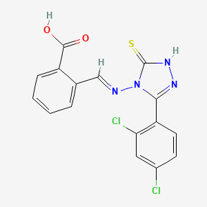 2-[(E)-{[3-(2,4-dichlorophenyl)-5-sulfanyl-4H-1,2,4-triazol-4-yl]imino}methyl]benzoic acid