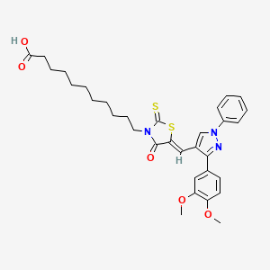 molecular formula C32H37N3O5S2 B12018110 11-((5Z)-5-{[3-(3,4-dimethoxyphenyl)-1-phenyl-1H-pyrazol-4-yl]methylene}-4-oxo-2-thioxo-1,3-thiazolidin-3-yl)undecanoic acid CAS No. 624724-03-4