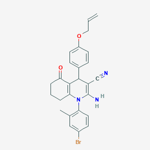 molecular formula C26H24BrN3O2 B12018130 4-[4-(Allyloxy)phenyl]-2-amino-1-(4-bromo-2-methylphenyl)-5-oxo-1,4,5,6,7,8-hexahydro-3-quinolinecarbonitrile CAS No. 834907-46-9