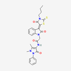 2-[(3Z)-3-(3-butyl-4-oxo-2-sulfanylidene-1,3-thiazolidin-5-ylidene)-2-oxoindol-1-yl]-N-(1,5-dimethyl-3-oxo-2-phenylpyrazol-4-yl)acetamide