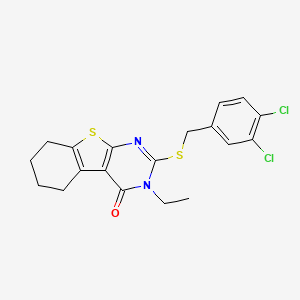 molecular formula C19H18Cl2N2OS2 B12018641 2-[(3,4-dichlorobenzyl)sulfanyl]-3-ethyl-5,6,7,8-tetrahydro[1]benzothieno[2,3-d]pyrimidin-4(3H)-one CAS No. 351007-56-2