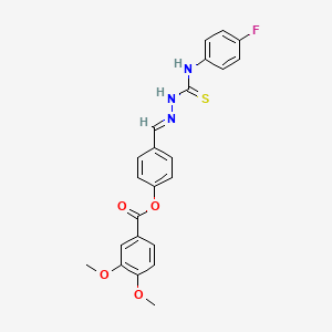 molecular formula C23H20FN3O4S B12018770 4-(2-((4-Fluoroanilino)carbothioyl)carbohydrazonoyl)phenyl 3,4-dimethoxybenzoate CAS No. 767305-52-2