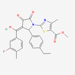 molecular formula C26H23FN2O5S B12018779 methyl 2-{2-(4-ethylphenyl)-3-[(3-fluoro-4-methylphenyl)carbonyl]-4-hydroxy-5-oxo-2,5-dihydro-1H-pyrrol-1-yl}-4-methyl-1,3-thiazole-5-carboxylate 