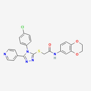 molecular formula C23H18ClN5O3S B12018830 2-{[4-(4-chlorophenyl)-5-(pyridin-4-yl)-4H-1,2,4-triazol-3-yl]sulfanyl}-N-(2,3-dihydro-1,4-benzodioxin-6-yl)acetamide 