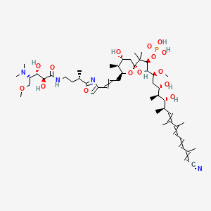 molecular formula C50H81N4O15P B1201905 [(2R,3R,5R,7R,8S,9S)-2-[(1S,3S,4S,5R,6R)-14-cyano-3,5-dihydroxy-1-methoxy-4,6,8,9,13-pentamethyltetradeca-7,9,11,13-tetraenyl]-9-[3-[2-[(2S)-4-[[(2S,3S,4S)-4-(dimethylamino)-2,3-dihydroxy-5-methoxypentanoyl]amino]butan-2-yl]-1,3-oxazol-4-yl]prop-2-enyl]-7-hydroxy-4,4,8-trimethyl-1,10-dioxaspiro[4.5]decan-3-yl] dihydrogen phosphate 