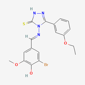 molecular formula C18H17BrN4O3S B12019126 4-((3-Bromo-4-hydroxy-5-methoxybenzylidene)amino)-3-(3-ethoxyphenyl)-1H-1,2,4-triazole-5(4H)-thione CAS No. 497921-98-9