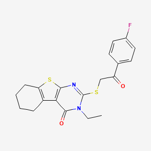 molecular formula C20H19FN2O2S2 B12019134 3-ethyl-2-{[2-(4-fluorophenyl)-2-oxoethyl]sulfanyl}-5,6,7,8-tetrahydro[1]benzothieno[2,3-d]pyrimidin-4(3H)-one CAS No. 573943-57-4