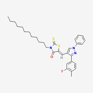 molecular formula C32H38FN3OS2 B12019376 (5Z)-3-dodecyl-5-{[3-(3-fluoro-4-methylphenyl)-1-phenyl-1H-pyrazol-4-yl]methylene}-2-thioxo-1,3-thiazolidin-4-one CAS No. 623940-39-6