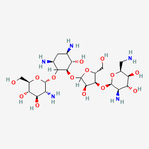 molecular formula C23H45N5O14 B1201954 (2S,3S,4R,5R,6R)-5-amino-2-(aminomethyl)-6-[(2R,3S,4R)-5-[(1R,3S,5R,6S)-3,5-diamino-2-[(2S,3R,4R,5S,6R)-3-amino-4,5-dihydroxy-6-(hydroxymethyl)oxan-2-yl]oxy-6-hydroxycyclohexyl]oxy-4-hydroxy-2-(hydroxymethyl)oxolan-3-yl]oxyoxane-3,4-diol 