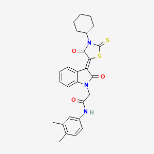 2-[(3Z)-3-(3-cyclohexyl-4-oxo-2-thioxo-1,3-thiazolidin-5-ylidene)-2-oxo-2,3-dihydro-1H-indol-1-yl]-N-(3,4-dimethylphenyl)acetamide