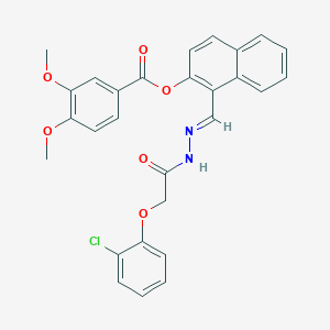 molecular formula C28H23ClN2O6 B12019808 1-(2-((2-Chlorophenoxy)acetyl)carbohydrazonoyl)-2-naphthyl 3,4-dimethoxybenzoate CAS No. 764657-15-0