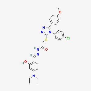 molecular formula C28H29ClN6O3S B12019834 2-{[4-(4-chlorophenyl)-5-(4-methoxyphenyl)-4H-1,2,4-triazol-3-yl]sulfanyl}-N'-{(E)-[4-(diethylamino)-2-hydroxyphenyl]methylidene}acetohydrazide 