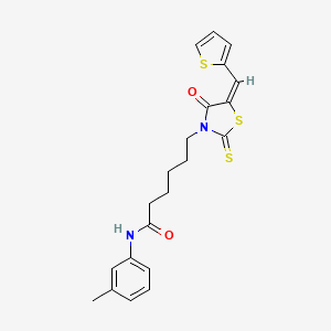 N-(3-methylphenyl)-6-[(5E)-4-oxo-5-(thiophen-2-ylmethylidene)-2-thioxo-1,3-thiazolidin-3-yl]hexanamide