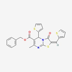 molecular formula C24H18N2O3S3 B12020074 Benzyl 7-methyl-3-oxo-5-(thiophen-2-yl)-2-(thiophen-2-ylmethylene)-3,5-dihydro-2H-thiazolo[3,2-a]pyrimidine-6-carboxylate CAS No. 617697-04-8