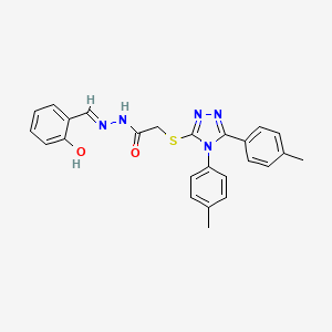 molecular formula C25H23N5O2S B12020301 2-{[4,5-bis(4-methylphenyl)-4H-1,2,4-triazol-3-yl]sulfanyl}-N'-[(E)-(2-hydroxyphenyl)methylidene]acetohydrazide 