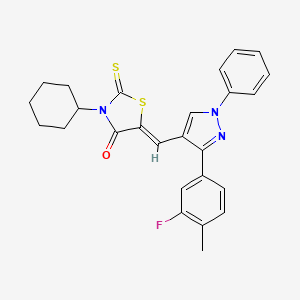 (5Z)-3-cyclohexyl-5-{[3-(3-fluoro-4-methylphenyl)-1-phenyl-1H-pyrazol-4-yl]methylene}-2-thioxo-1,3-thiazolidin-4-one