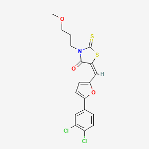 molecular formula C18H15Cl2NO3S2 B12020498 (5E)-5-{[5-(3,4-dichlorophenyl)furan-2-yl]methylidene}-3-(3-methoxypropyl)-2-thioxo-1,3-thiazolidin-4-one 