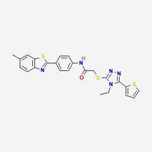 molecular formula C24H21N5OS3 B12020616 2-{[4-ethyl-5-(thiophen-2-yl)-4H-1,2,4-triazol-3-yl]sulfanyl}-N-[4-(6-methyl-1,3-benzothiazol-2-yl)phenyl]acetamide CAS No. 566144-84-1