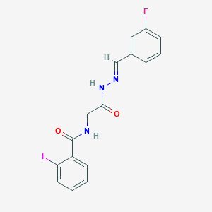 N-[2-[(2E)-2-[(3-fluorophenyl)methylidene]hydrazinyl]-2-oxoethyl]-2-iodobenzamide