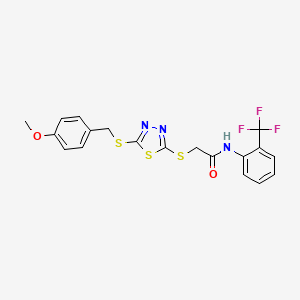 molecular formula C19H16F3N3O2S3 B12020890 2-({5-[(4-methoxybenzyl)sulfanyl]-1,3,4-thiadiazol-2-yl}sulfanyl)-N-[2-(trifluoromethyl)phenyl]acetamide 