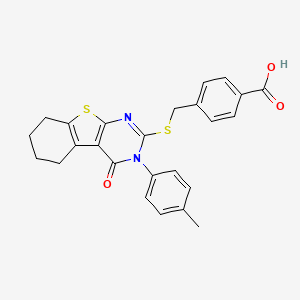 molecular formula C25H22N2O3S2 B12020949 4-({[3-(4-Methylphenyl)-4-oxo-3,4,5,6,7,8-hexahydro[1]benzothieno[2,3-d]pyrimidin-2-yl]sulfanyl}methyl)benzoic acid 