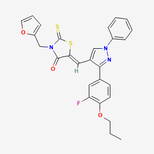 (5Z)-5-{[3-(3-Fluoro-4-propoxyphenyl)-1-phenyl-1H-pyrazol-4-YL]methylene}-3-(2-furylmethyl)-2-thioxo-1,3-thiazolidin-4-one