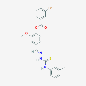 molecular formula C23H20BrN3O3S B12021157 2-Methoxy-4-(2-(3-toluidinocarbothioyl)carbohydrazonoyl)phenyl 3-bromobenzoate CAS No. 769152-24-1