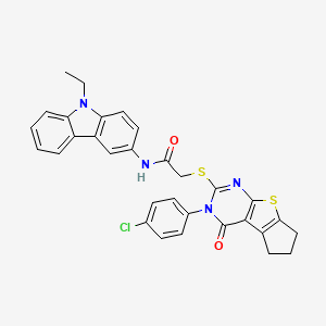 2-((3-(4-Chlorophenyl)-4-oxo-4,5,6,7-tetrahydro-3H-cyclopenta[4,5]thieno[2,3-d]pyrimidin-2-yl)thio)-N-(9-ethyl-9H-carbazol-3-yl)acetamide