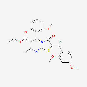 molecular formula C26H26N2O6S B12021316 ethyl (2Z)-2-(2,4-dimethoxybenzylidene)-5-(2-methoxyphenyl)-7-methyl-3-oxo-2,3-dihydro-5H-[1,3]thiazolo[3,2-a]pyrimidine-6-carboxylate 