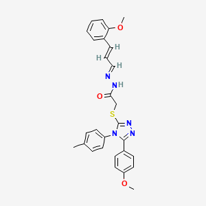 molecular formula C28H27N5O3S B12021327 2-{[5-(4-methoxyphenyl)-4-(4-methylphenyl)-4H-1,2,4-triazol-3-yl]sulfanyl}-N'-[(1E,2E)-3-(2-methoxyphenyl)prop-2-en-1-ylidene]acetohydrazide 