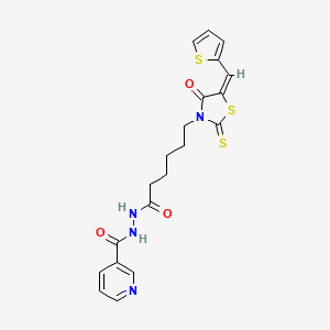 molecular formula C20H20N4O3S3 B12021405 N'-{6-[(5E)-4-oxo-5-(2-thienylmethylene)-2-thioxo-1,3-thiazolidin-3-yl]hexanoyl}nicotinohydrazide 