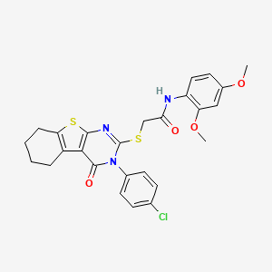 molecular formula C26H24ClN3O4S2 B12021519 2-{[3-(4-chlorophenyl)-4-oxo-3,4,5,6,7,8-hexahydro[1]benzothieno[2,3-d]pyrimidin-2-yl]sulfanyl}-N-(2,4-dimethoxyphenyl)acetamide 