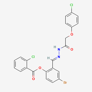 molecular formula C22H15BrCl2N2O4 B12021536 [4-bromo-2-[(E)-[[2-(4-chlorophenoxy)acetyl]hydrazinylidene]methyl]phenyl] 2-chlorobenzoate 