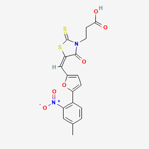 molecular formula C18H14N2O6S2 B12021570 3-((5E)-5-{[5-(4-Methyl-2-nitrophenyl)-2-furyl]methylene}-4-oxo-2-thioxo-1,3-thiazolidin-3-YL)propanoic acid 