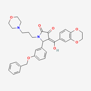 molecular formula C33H34N2O7 B12021852 5-[3-(Benzyloxy)phenyl]-4-(2,3-dihydro-1,4-benzodioxin-6-ylcarbonyl)-3-hydroxy-1-[3-(4-morpholinyl)propyl]-1,5-dihydro-2H-pyrrol-2-one 