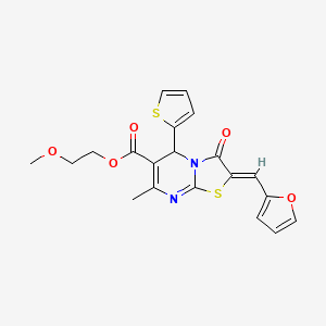 molecular formula C20H18N2O5S2 B12021867 2-Methoxyethyl 2-(furan-2-ylmethylene)-7-methyl-3-oxo-5-(thiophen-2-yl)-3,5-dihydro-2H-thiazolo[3,2-a]pyrimidine-6-carboxylate CAS No. 618072-29-0