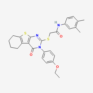 molecular formula C28H29N3O3S2 B12021925 N-(3,4-dimethylphenyl)-2-{[3-(4-ethoxyphenyl)-4-oxo-3,4,5,6,7,8-hexahydro[1]benzothieno[2,3-d]pyrimidin-2-yl]sulfanyl}acetamide 