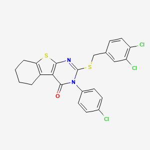 molecular formula C23H17Cl3N2OS2 B12022134 3-(4-chlorophenyl)-2-[(3,4-dichlorobenzyl)sulfanyl]-5,6,7,8-tetrahydro[1]benzothieno[2,3-d]pyrimidin-4(3H)-one 