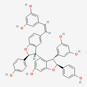 molecular formula C42H32O9 B1202215 5-[(Z)-2-[(2S,3S)-3-[(2S,3S)-3-(3,5-dihydroxyphenyl)-6-hydroxy-2-(4-hydroxyphenyl)-2,3-dihydro-1-benzofuran-4-yl]-2-(4-hydroxyphenyl)-2,3-dihydro-1-benzofuran-5-yl]ethenyl]benzene-1,3-diol 